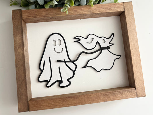 Ghost walking dog Halloween sign